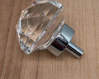 Vintage Crystal Glass Knobs: Large, Faceted, Prisms, Chrome Backplates, NOS/Sold Individually