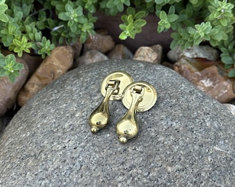 Vintage Brass Teardrop Drawer Pulls with Backplates