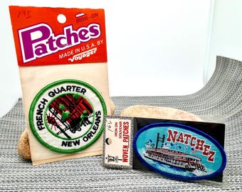 Vintage New Orleans Souvenir Patches Emblems: French Quarter, Natchez, Original Packaging