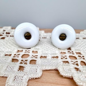 Vintage Pair White Porcelain Donut Knobs: Japan, Dresser, Cabinet, Cupboard/Sold Individually