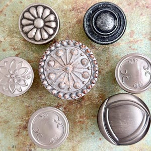 Assorted Single Cabinet Knobs: Celtic, Pewter, Beaded, Art Deco/Sold Individually
