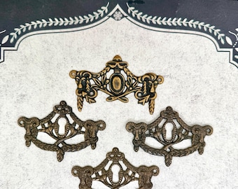 Vintage Antique Brass Ram's Head Keyhole Covers: Rococo Campaign Hardware