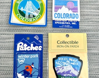 Vintage Colorado Souvenir Patches Emblems: Winter Park, Pikes Peak, Royal Gorge, Original Packaging