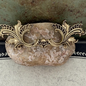 Vintage French Court Provincial Brass Drawer Pulls: Ornate Leaf Design, 5 1/4" Wide