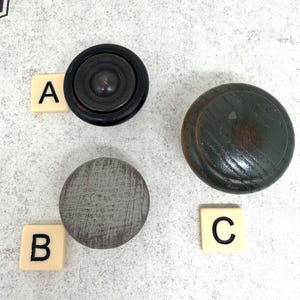 Vintage MCM Wooden Knobs: Wood & Brass, Distressed, Colonial, Green Hand Painted Hardware/Sold Individually