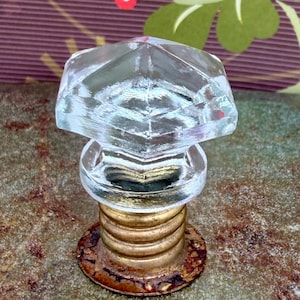 Vintage Sellers Crystal Glass Knobs: Hexagonal, Brass Threaded Sleeves/Sold Individually