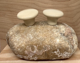 Vintage Pair Cream Porcelain Knobs: MCM, Small, Mushroom-Shaped/Sold as a Pair