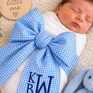 Personalized Newborn Bow Sash – Embroidered Initials, Hospital Photo Prop