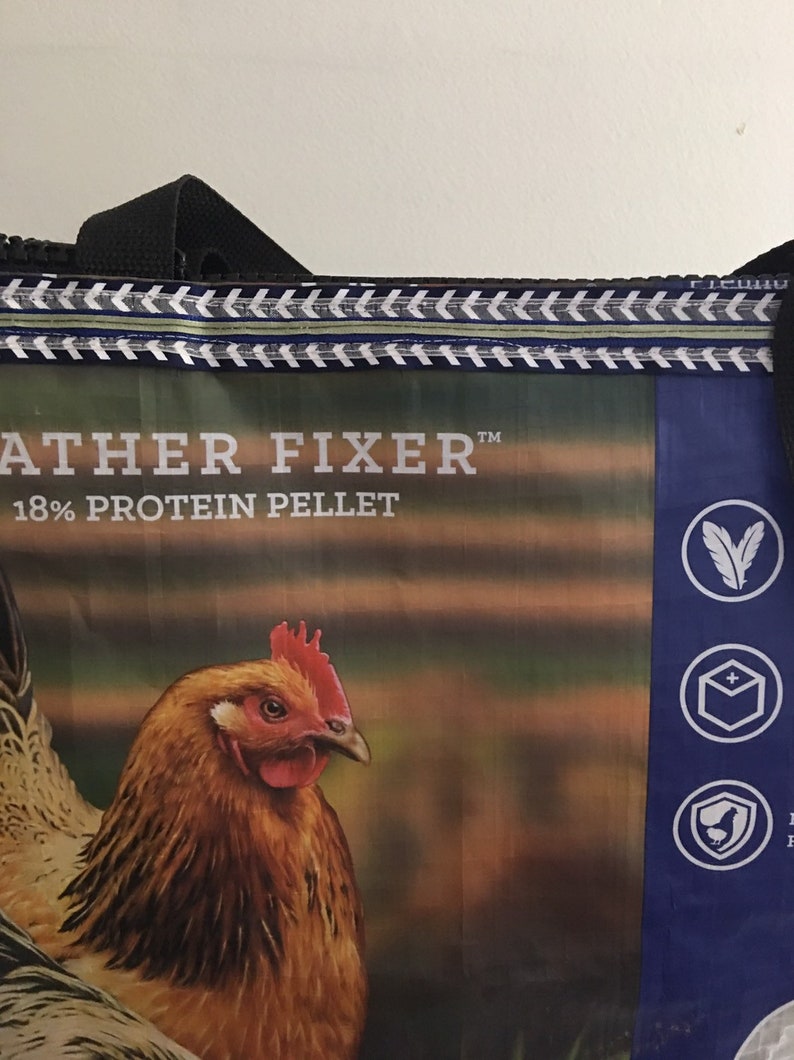 Upcycled Zippered Chicken Feedbag Totebag Bag
