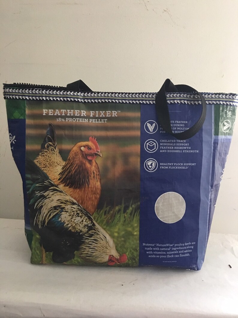 Upcycled Zippered Chicken Feedbag Totebag Bag