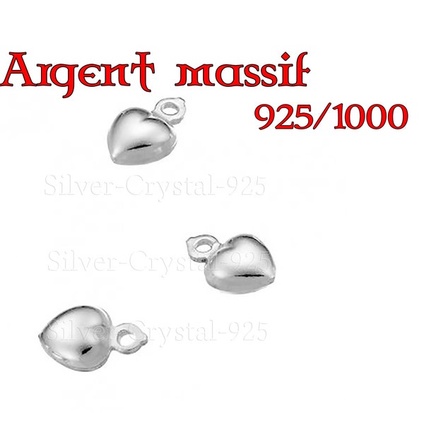 Pendentif argent massif 925. Breloque coeur bombé pour joaillerie ou créatrice. cadeau amour amitié, charm en argent sterling