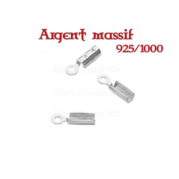 Argent massif 925. Embout à écraser pour cordon ou chaine 1mm avec 1 anneau pour joaillerie ou créatrice. 925/a3