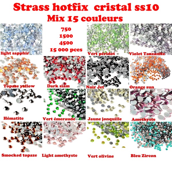 Strass 3mm Gros lot mix 750, 1500, 4500, 15000 Strass thermocollant pierres hotfix en cristal 12 facettes 3mm