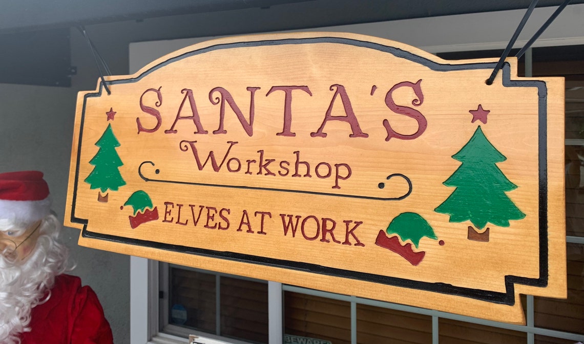 Santas Carved Wood Sign Christmas Wall Art Santas Etsy