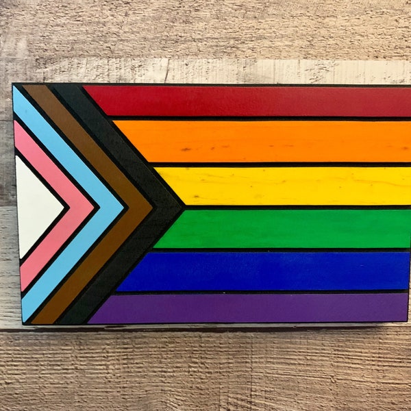 Progress Pride flag, Wood carved progress flag, Progress flag decor, Progress, Wood progress flag