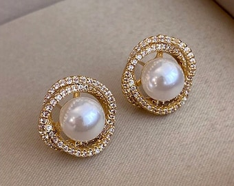 Bridemaids gold bridal stud earrings for weddings Earrings wedding earrings bridal wear drop earring bridesmaids earring pearl stud earring