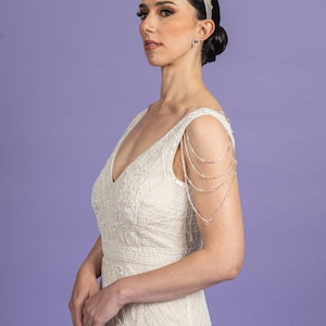 4 Layer Pair of upper arm pearl and crystal shoulder body chain sleeves attachable for wedding dress and bridal gown beaded epaulette