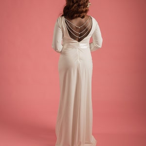 Colar de pérolas com 3 camadas em formato de V para cenário de noiva, colar com corrente nas costas, joias para casamento, vestido de noiva, corrente nas costas, corrente de pérolas