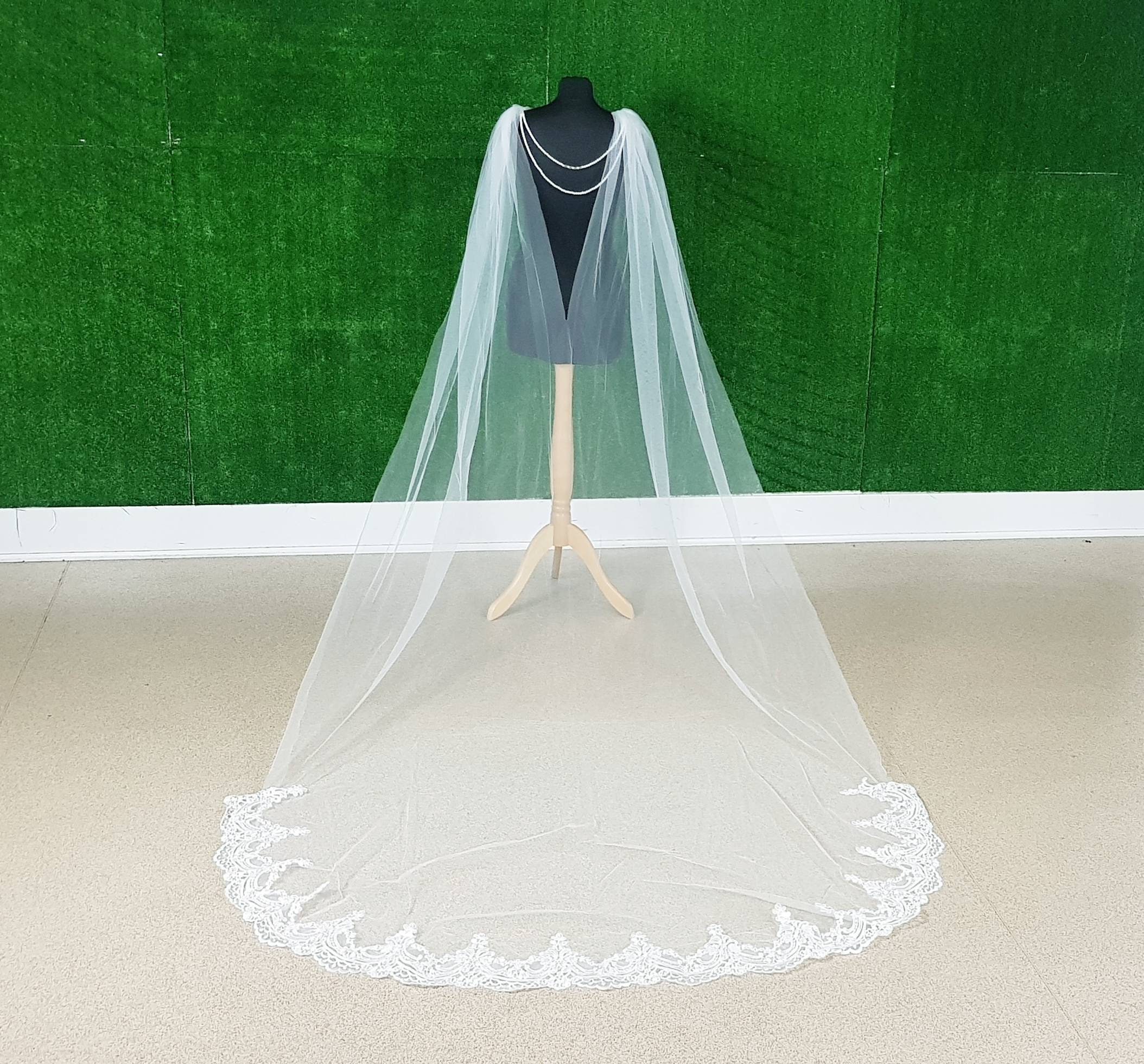 Lace Edge Ivory Bridal Veil Cape, Wedding Dress Drape (3  display picture 1
