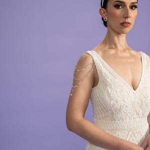 3 Layer Pair of upper arm pearl and crystal shoulder body chain sleeves attachable for wedding dress and bridal gown beaded epaulette