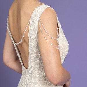 2 Layer Pair of upper arm pearl and crystal shoulder body chain sleeves attachable for wedding dress and bridal gown beaded epaulette