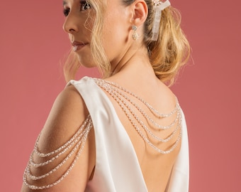 Matching Set of upper arm chain and backchain/ pearl and crystal shoulder body chain sleeves/ attachable chains for wedding dress