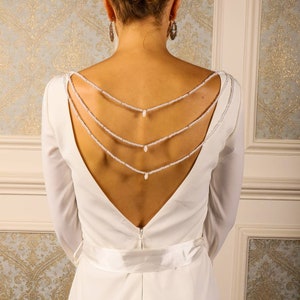 3 layer  Pearl Bridal Backdrop necklace Back Necklace Back Chain Back pearls Back jewelry wedding dress chain back drape pearl chain