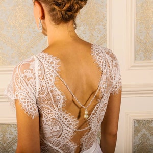 Gelaagde bruidsparel en zilveren achtergrondketting voor lage rug open rug trouwjurk jurk coverup sieraden backdrape bevestigbare schouderketting 2 Layers with Clasp
