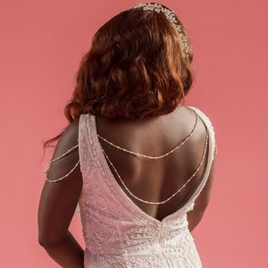 2 Layer thin Pearl Bridal Backdrop Chain Beaded for Wedding gowns or bridal dresses for Open or Low Back Dress Accessory