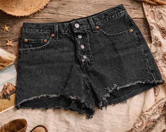 Vintage Levi’s 501 Cutoff Denim Shorts | 90s Black Button Fly | High Rise