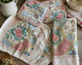 Juego de ropa de cocina vintage The Kitchen Works Patchwork Cottagecore