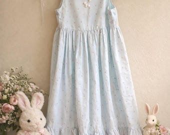 Vintage Handmade Easter Bunny Dress | Girls Size 9/10 | Pastel Blue Spring Dress