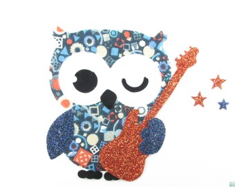 Appliqués thermocollants Hibou rock'n roll guitare liberty Pick & Mix flex pailletés patch à repasser motif thermocollant liberty appliques