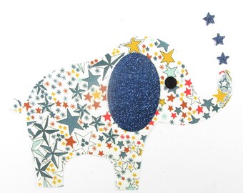 Appliqués thermocollants éléphant en liberty Adelajda Muticolore et flex pailleté iron on elephant écusson patch à repasser applied fusing