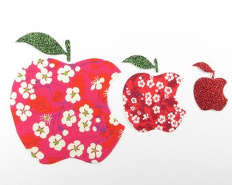 Appliqués thermocollants pommes en liberty Mitsi pink et Mitsi Valeria rouge patch à repasser appliqué pomme écusson applied fusing apples