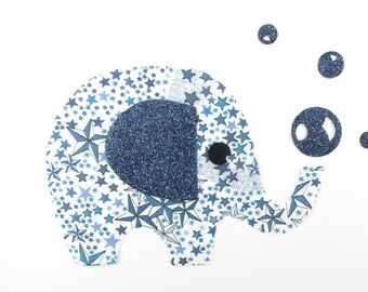 Appliqué thermocollant liberty Elephant tissus aux choix Adelajda bleu flex pailleté patch à repasser appliques liberty san couture