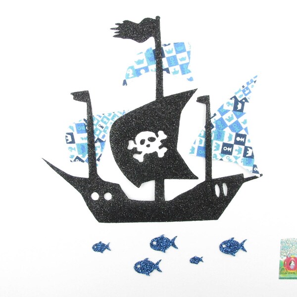 Appliqué thermocollant bateau de pirate en tissu liberty Adelajda bleu, Thermocollants liberty patch à repasser iron on liberty fabrics