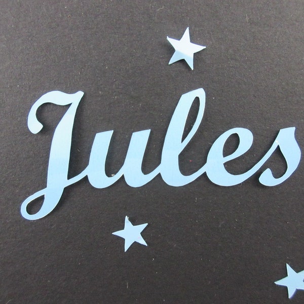 Appliqué thermocollant prénom personnalisable de 5 lettres (Jules, exemple proposé) en flex mat (coloris au choix)