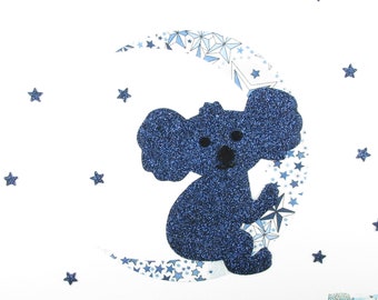 Appliqué thermocollant koala lune tissu liberty Adelajda Wiltshire flex pailleté appliques liberty thermocollants patch à repasser écussons