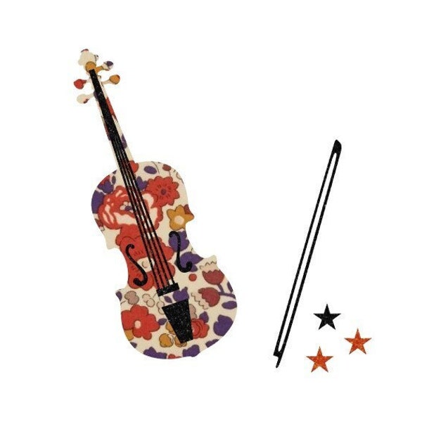 Appliqué thermocollant violon musique tissu liberty marron rouge porcelaine appliques thermocollants liberty sans couture automne