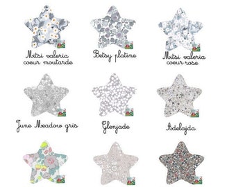 Etoiles vendues à l'unité tissu liberty gris clair tailles tissus coloris personnalisables appliques liberty sans couture patch à repasser