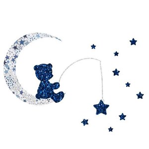 Appliqués thermocollant ours lune pêche aux étoiles tissu gris étoilé & flex pailleté motif thermocollant ourson applique liberty Adelajda+bleu marine