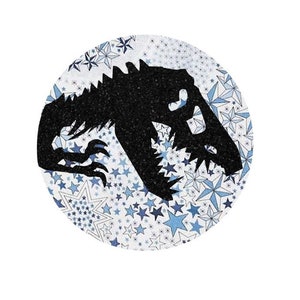 Appliqué thermocollant dinosaure vélociraptor tissu liberty Adelajda gris bleu Capel rouge flex pailleté noir patch à repasser sans couture image 8