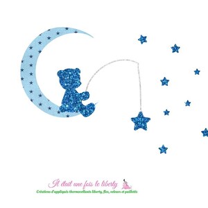 Appliqués thermocollant ours lune pêche aux étoiles tissu gris étoilé & flex pailleté motif thermocollant ourson applique liberty Bleu ciel étoilé