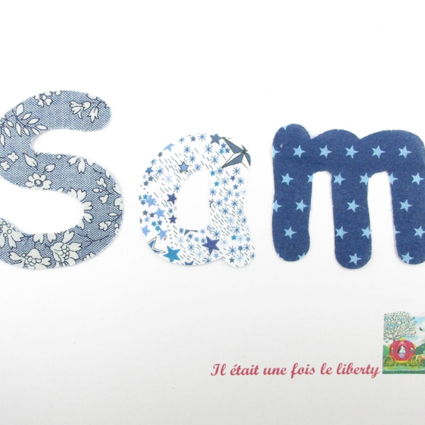 Appliqués thermocollants Prénom personnalisable (SAM, exemple proposé) de 3 lettres en liberty