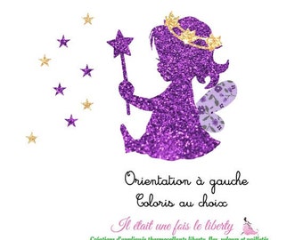 Appliqué thermocollant Fée couronne étoile tissu liberty mauve flex pailleté patch à repasser sticker thermocollant applique liberty écusson