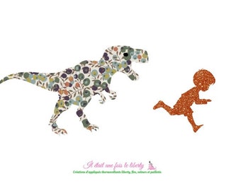 Appliqués thermocollants Dinosaure petit garçon en tissu liberty Wiltshire flex pailleté patch à repasser dinosaure T-Rex