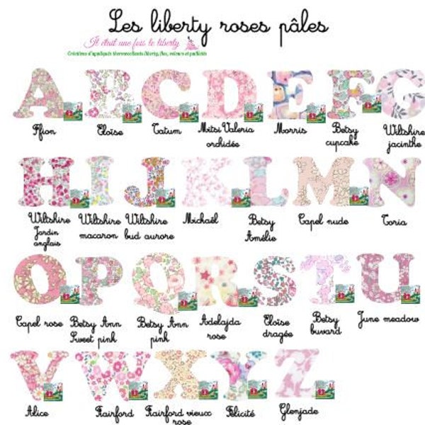 Appliqué thermocollant lettre alphabet VENDUE A L'UNITE 2-3-4-5-6-7-8-9-10 cm Patch Lettres amovibles Abécédaire tissus liberty roses pâles