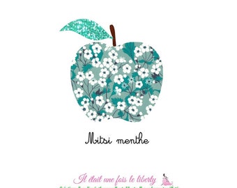 Appliqué thermocollant pomme en tissu liberty Mitsi menthe à l'eau flex pailleté applied fusing apple iron on liberty appliqué pomme