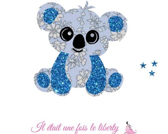 Appliqués thermocollants bébé koala tissu liberty bleu flex pailleté appliques liberty thermocollant patch à repasser écusson